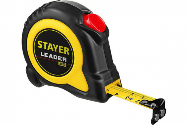 Рулетка 3м/16мм с автостопом в ударостойком обрезиненном корпусе LEADER STAYER