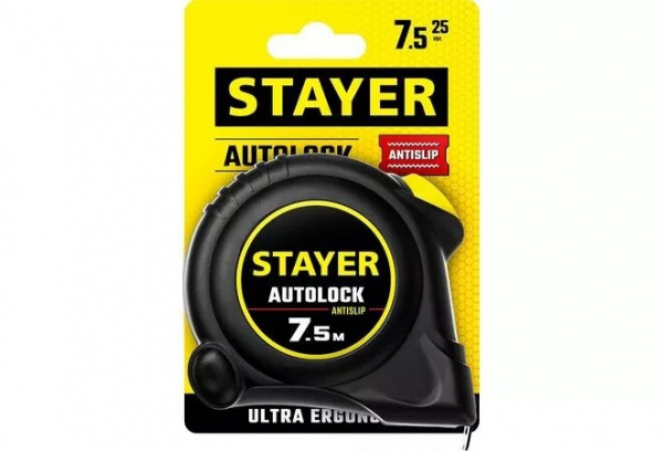 Рулетка 7,5м/25мм с автостопом АutoLock STAYER 
